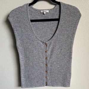 Madewell Marled Shaw Button-Front Sweater Top Gray Short Sleeve Large Cotton